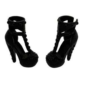 Vintage Barbie Doll Shoes Black Studded Platform Heels Accessories‎